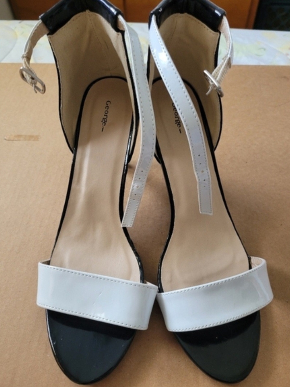 🍁 2/$40 George Two-Tone White and Black Patent Ankle-Strap Heels
